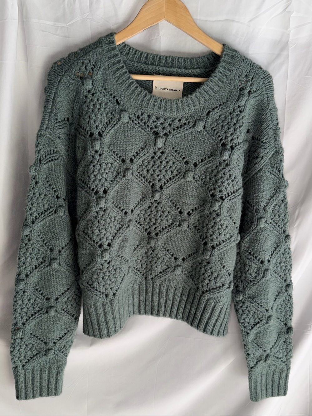 Lucky Brand Sage Green Cable Knit Scoop Sweater